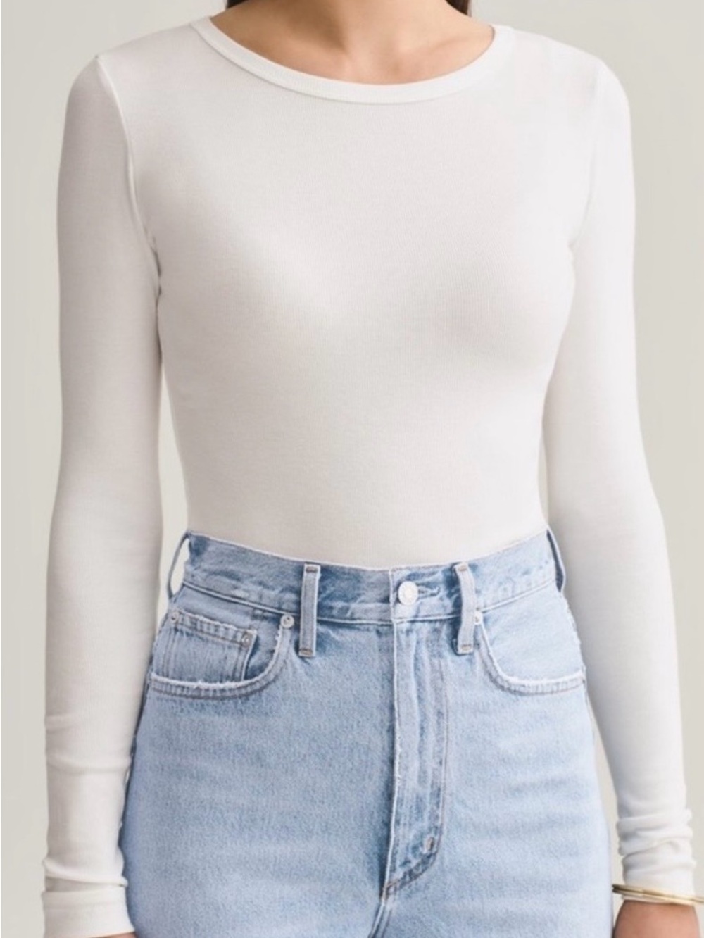 Agolde White Long-Sleeve Crewneck Bodysuit